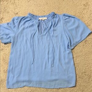 LOFT Blue Tie Front Blouse with Short Sleeves